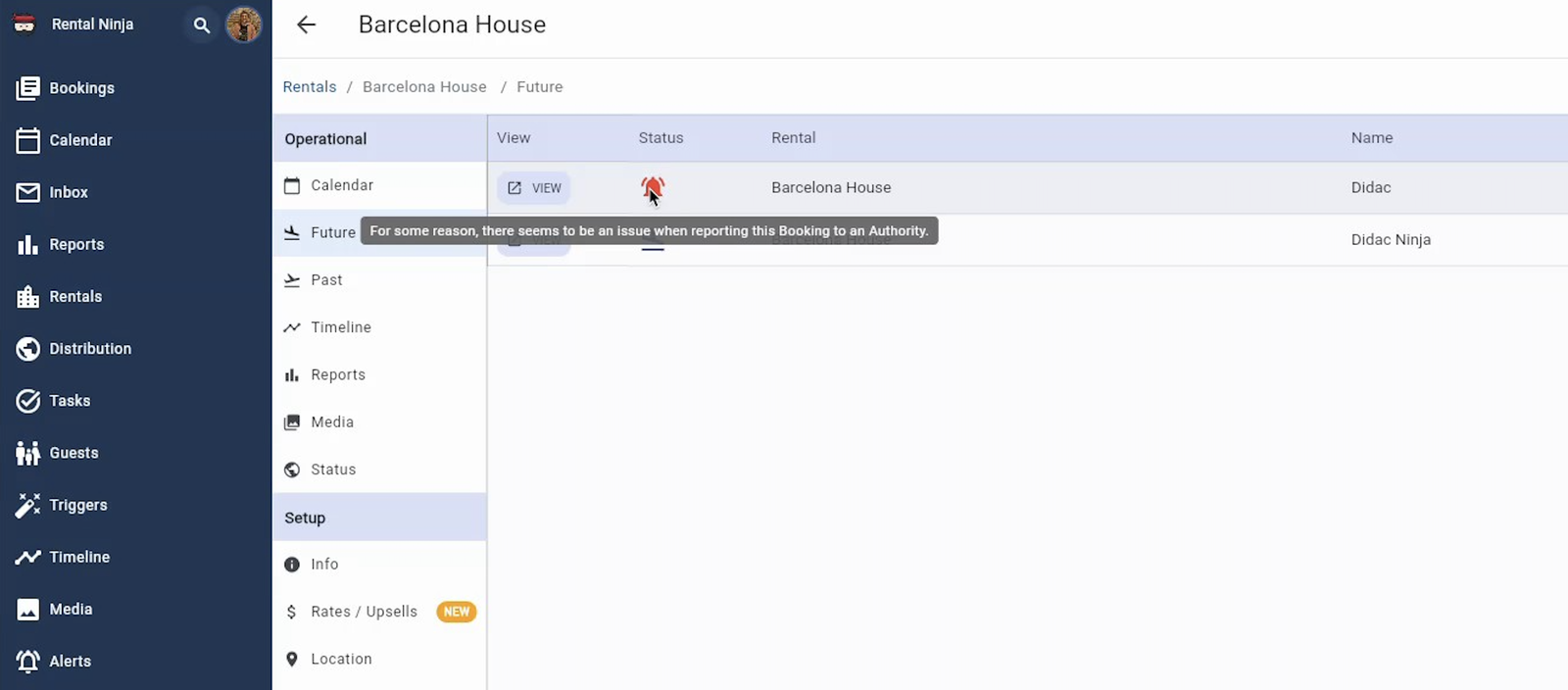 Failed communication alert in a booking Failed communication alert in a booking