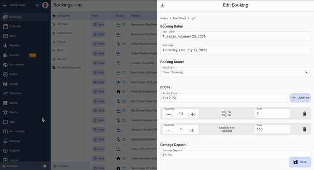 Key point at 105.83s: software inside the settings page, fees and services tab,