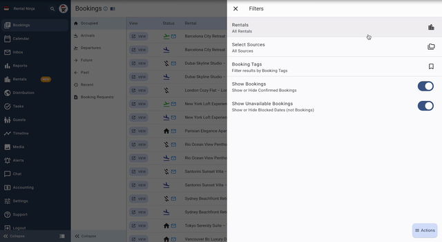 Inside this filter you can show bookings and you can show also blocks.