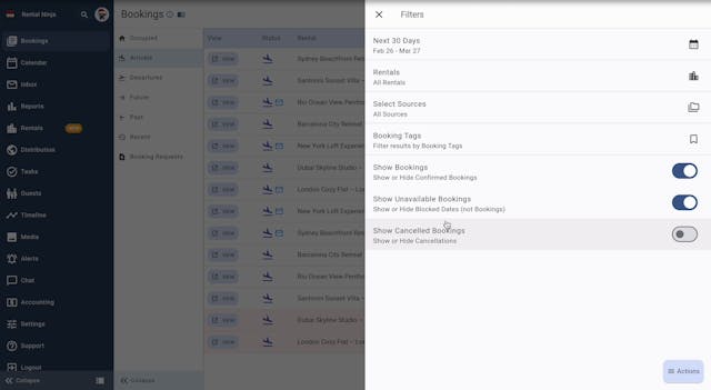You can also filter through the departures where you'll be able to find the same section and also through the future and past tabs.