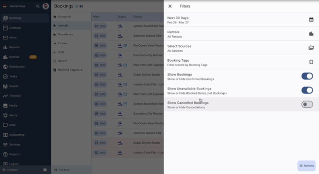 You can also filter through the departures where you'll be able to find the same section and also through the future and past tabs.