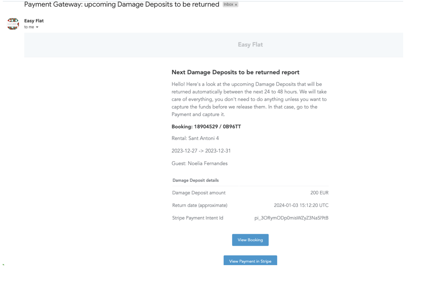 Damage Deposit Notification Screenshot